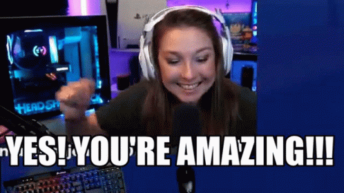 A Woman Wearing Headphones Says " Yes You 'Re Amazing !!! " GIF