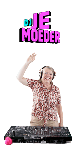 A Woman Wearing Headphones Stands Next To A Pioneer Dj Mixer GIF