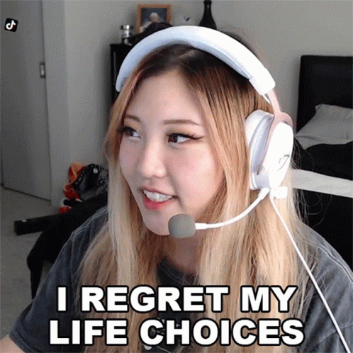 A Woman Wearing Headphones With A Microphone Says I Regret My Life Choices GIF
