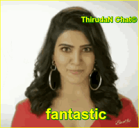 A Woman Wearing Hoop Earrings And A Red Shirt Has The Word Fantastic Written On Her Face GIF