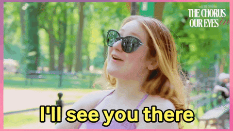 A Woman Wearing Sunglasses Says " I 'Ll See You There " In A Park GIF