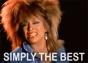 A Woman With A Big Hairdo Is Singing A Song And The Words `` Simply The Best '' Are Written Below Her . GIF
