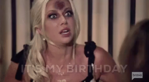 A Woman With A Bruise On Her Face Is Making A Funny Face And Saying `` It 'S My Birthday '' . GIF