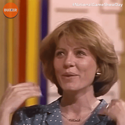 A Woman With A Buzzr Logo On The Bottom Right GIF