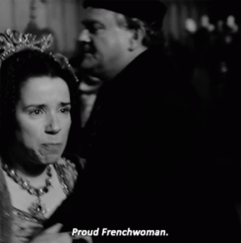 A Woman With A Crown On Her Head Says Proud Frenchwoman In A Black And White Photo GIF