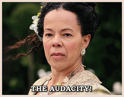 A Woman With A Flower In Her Hair And The Words The Audacity Below Her GIF