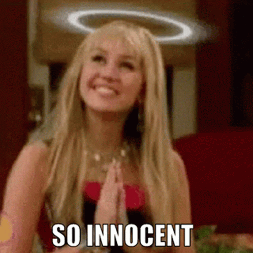 A Woman With A Halo On Her Head Says So Innocent GIF