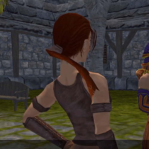 A Woman With A Ponytail Holds A Sword In Her Right Hand GIF