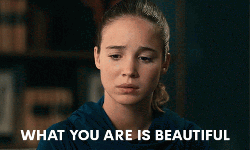 A Woman With A Sad Look On Her Face And The Words What You Are Is Beautiful GIF