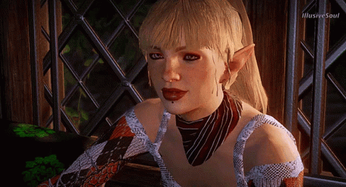 A Woman With A Scarf Around Her Neck Is In A Video Game With The Name Illusive Soul On The Bottom GIF