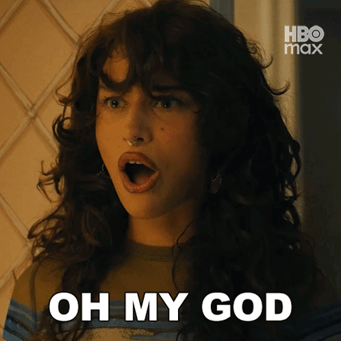 A Woman With A Surprised Look On Her Face And The Words Oh My God Above Her GIF