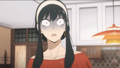 A Woman With A Surprised Look On Her Face Is Wearing A Red Off The Shoulder Top GIF