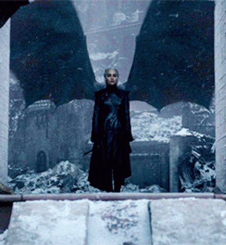 A Woman With Bat Wings Is Standing In Front Of A Window In The Snow GIF