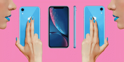 A Woman With Black Nails Is Holding A Black Apple Iphone GIF
