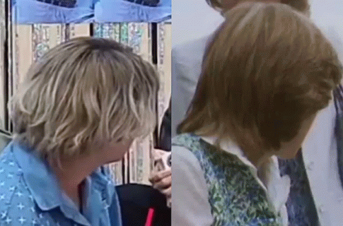 A Woman With Blonde Hair Is Sitting Next To A Man With Brown Hair . GIF