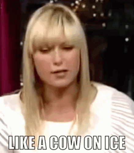 A Woman With Blonde Hair Is Talking About Being Like A Cow On Ice GIF