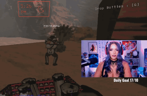 A Woman With Blue Hair Is Playing A Video Game And The Daily Goal Is 17/10 GIF