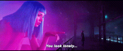 A Woman With Blue Hair Is Pointing At A Balcony And Says `` You Look Lonely ... '' GIF