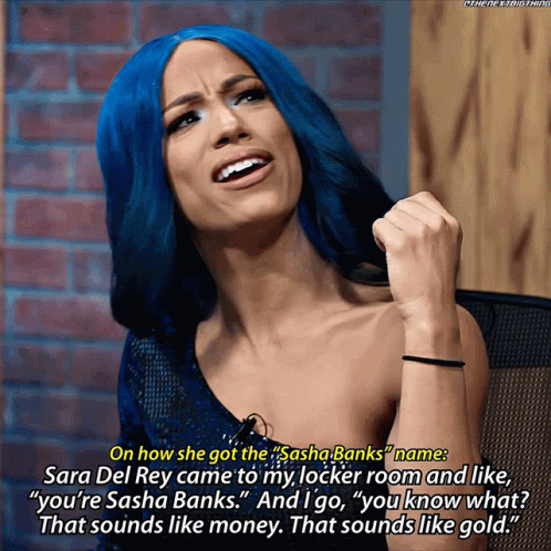A Woman With Blue Hair Is Talking About Sara Del Rey GIF