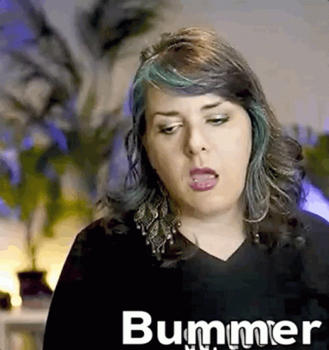 Woman With Blue Hair Wearing Bummer Shirt GIF