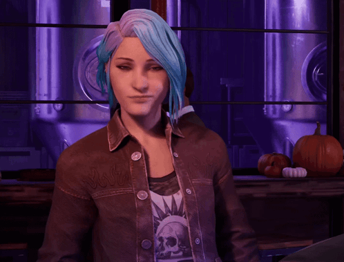 A Woman With Blue Hair Is Wearing A Shirt That Says Rock N ' Roll GIF