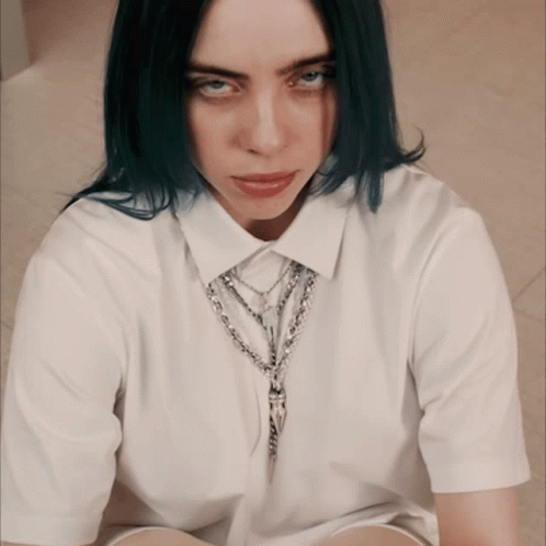Woman With Blue Hair White Shirt Silver Necklace GIF