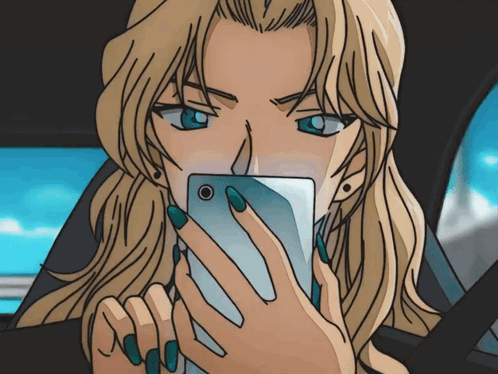 A Woman With Blue Nails Is Holding A Cell Phone In Her Hand GIF