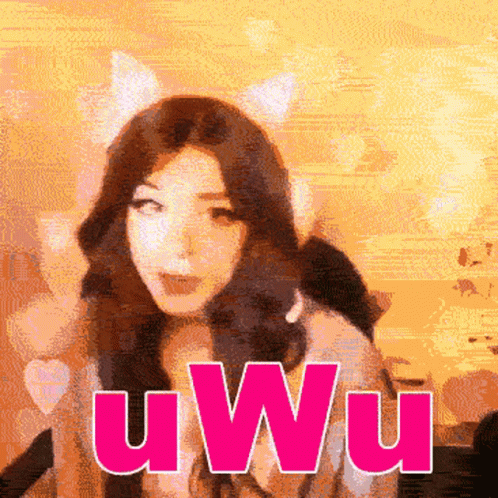 A Woman With Cat Ears And The Word Uwu GIF