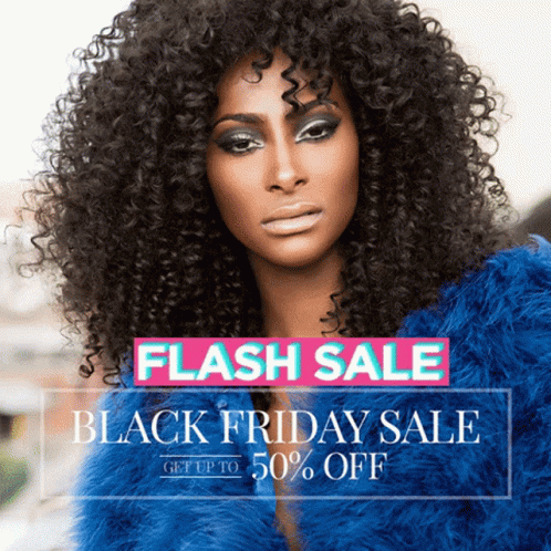 A Woman With Curly Hair Is Advertising A Flash Sale GIF