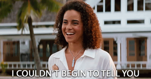 A Woman With Curly Hair Is Smiling And Says I Couldn T Begin To Tell You GIF