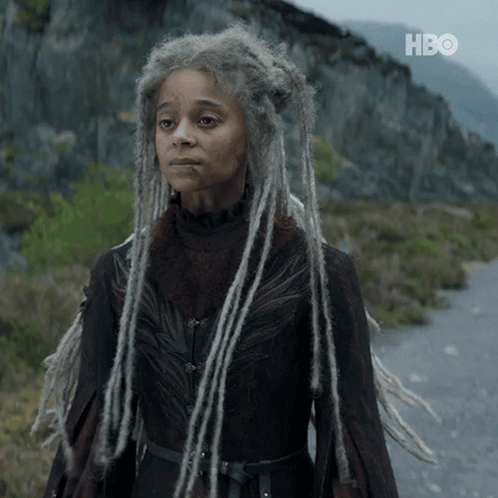 A Woman With Dreadlocks And A Hbo Logo On The Bottom Right GIF