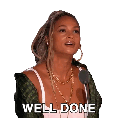 a woman with dreadlocks and earrings says well done