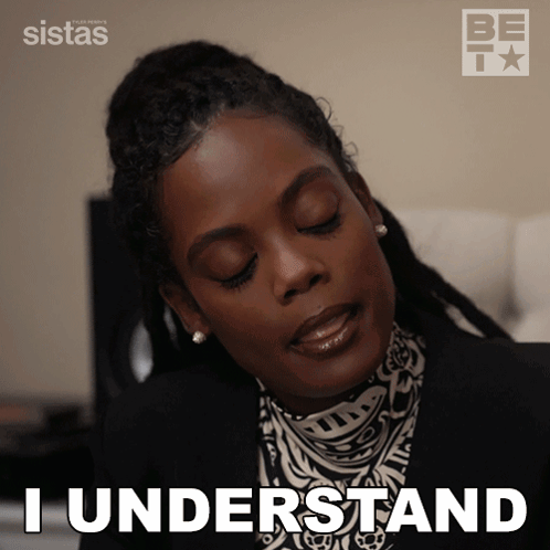 A Woman With Dreadlocks Says I Understand In Front Of A Be Tv Logo GIF