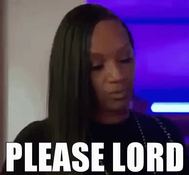 A Woman With Green Hair Is Making A Funny Face And Saying `` Please Lord '' . GIF