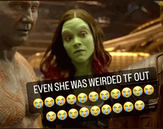 A Woman With Green Hair Is Standing Next To A Man With A Caption That Says Even She Was Weirded Tf Out GIF