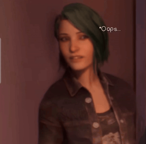 A Woman With Green Hair Says Oops In A Blurred Image GIF