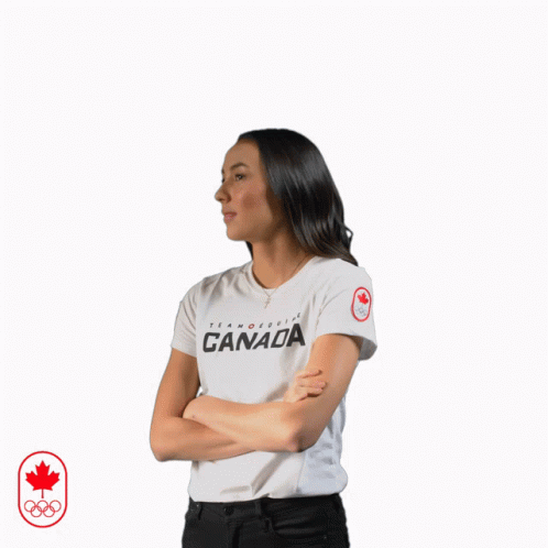 A Woman With Her Arms Crossed Wears A Canada Shirt GIF