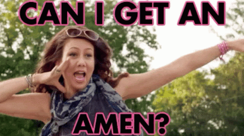 A Woman With Her Arms Outstretched Is Asking Can I Get An Amen GIF