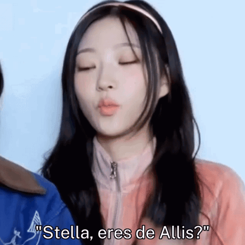 A Woman With Her Eyes Closed And A Headband On Her Head Says Stella , Eres De Allis ? GIF