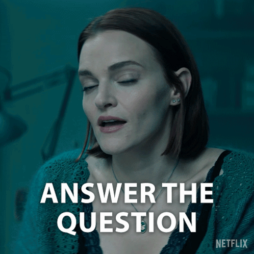 A Woman With Her Eyes Closed And The Words Answer The Question Above Her GIF
