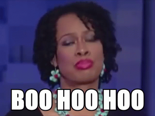 A Woman With Her Eyes Closed Has The Words Boo Hoo Hoo Written On Her Face GIF