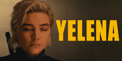 Woman With Closed Eyes In Front Of Yelena Sign GIF