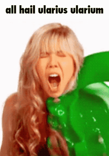 A Woman With Her Mouth Open And The Words All Hail Ularius Ularium GIF
