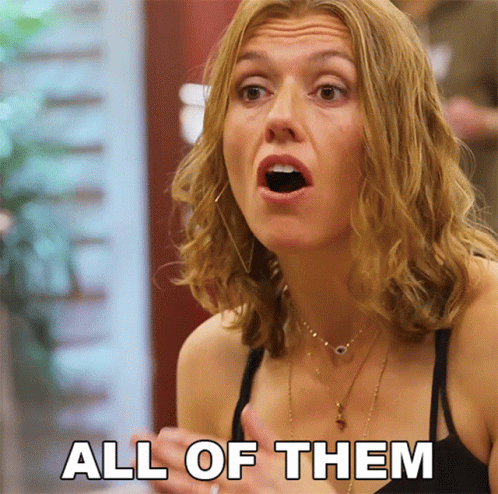 A Woman With Her Mouth Open And The Words All Of Them Behind Her GIF