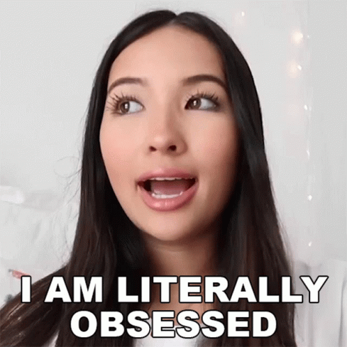 A Woman With Her Mouth Open And The Words I Am Literally Obsessed Behind Her GIF