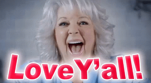 A Woman With Her Mouth Wide Open And The Words Love Y'all Behind Her GIF