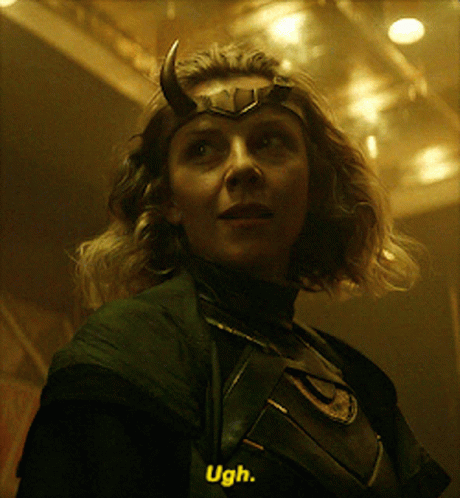A Woman With Horns On Her Head Has The Word Ugh On Her Chest GIF