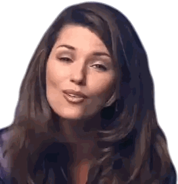 a woman with long brown hair is making a funny face