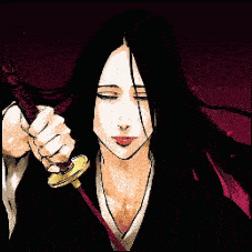 A Woman With Long Hair Is Holding A Sword In Her Hand GIF
