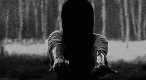 A Woman With Long Hair Is Standing In Front Of A Waterfall . GIF
